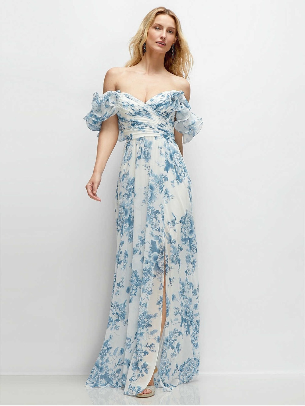 After Six Cream Maxi Skirt with Light Blue Floral Print